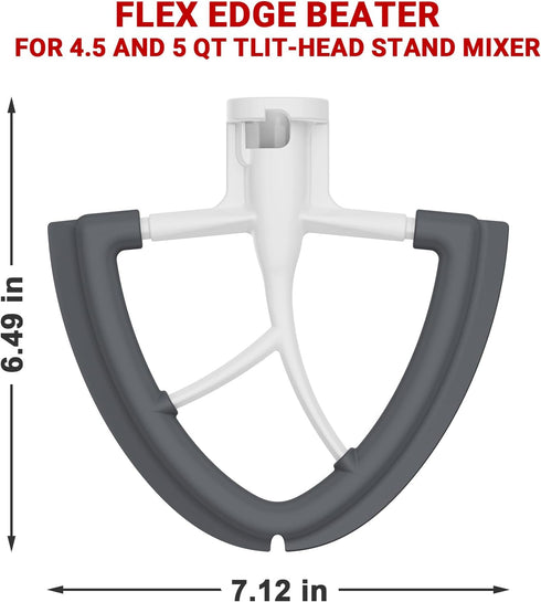 Flex Edge Beater for KitchenAid, 4.5-5 Quart Mixer Attachments, Pouring Shield & Flex Edge Beater
