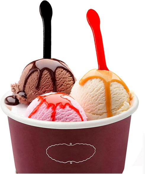 JAMOGOU 100 Pieces Ice Cream Scoops, Disposable Cake Spoon, Plastic Yogurt Pudding Spoon - Black