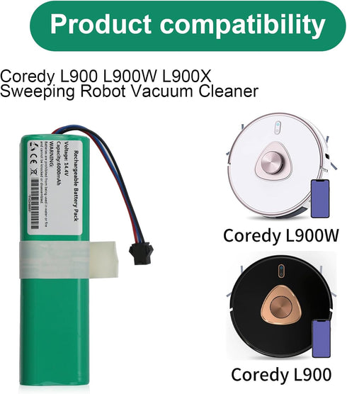 MULS 6000mAh Vacuum Battery Replacement for Coredy L900 L900W L900X Sweeping Robot Vacuum Cleaner with Tools