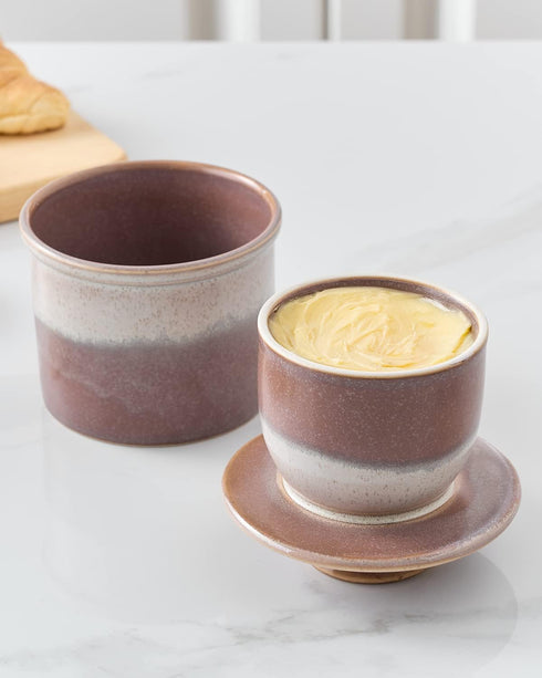 XELA Ceramic Butter Crock, The Original Reactive Two-Colour Glaze, Butter Dish With Water Line for Spreadable Fresh
