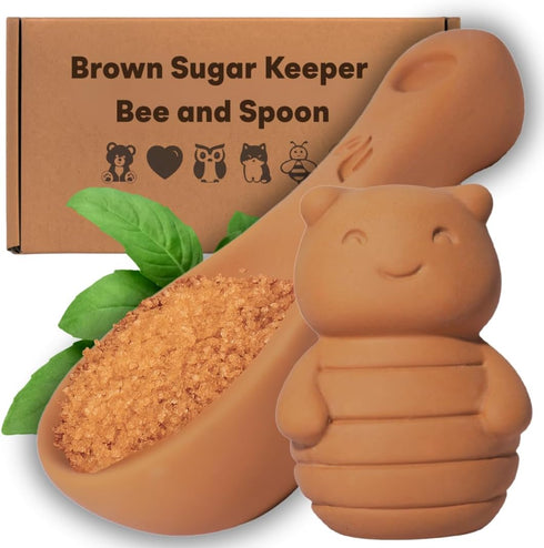 Sifri 3D Brown Sugar Keeper 2-in-1 Set Terracotta Clay Bee & Spoon