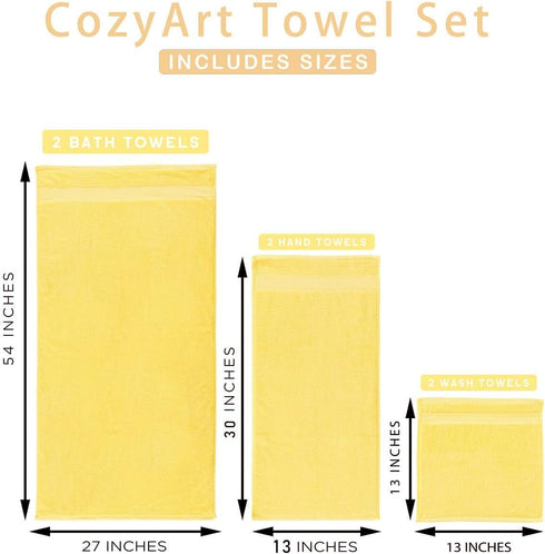 COZYART Set, Set 6 2 2 2 650 Yellow Luxury Bath Towel Turkish Cotton Hotel Towel Bulk for Bathroom, Thick Bathroom
