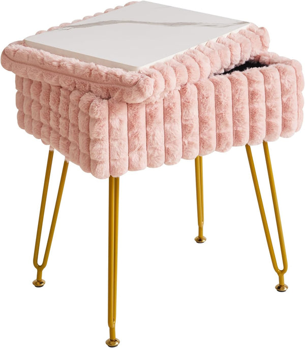 IBUYKE Rectangle Vanity Chair with Storage Space, Footrest Footstool Ottoman, Vanity Stool,