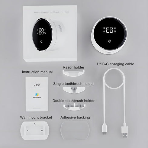 Toothbrush Holders Cleaner & Dryer for Bathroom - Mirror Wall Mounted [Rechargeable, Auto Sensor Open/Close Lid, LED