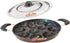 Satre Online Non-Stick Aluminium Appam Pan with Steel Lid, 12 Pits, Black & Silver