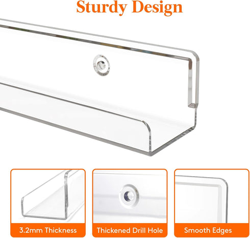 6 Pack, 12" Lifewit Narrow Floating Shelves for Vinyl Record Clear Wall Shelves for Nail Polish/Book/Picture/Makeup