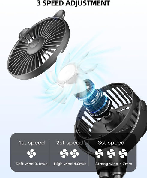 Portable Mini Stroller Fan, Battery Operated Small Clip on Fan, Detachable Flexible Tripod Baby Fan with 3 Speed for