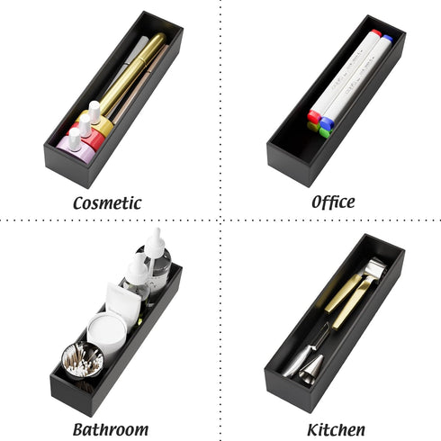 Black Bamboo Drawer Organizer for Silverware & Utensils, Multi-Use Dividers for Kitchen, Bathroom, Office (12" x 3" x