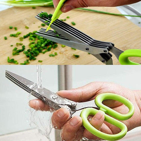 Herbal Scissors Stainless Steel 5 Blade Kitchen Scissors, Mince Fresh Herbs & Leafy Greens, Green
