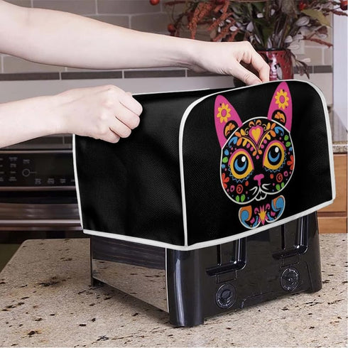Toaster Cover for 4 Slice Sugar Skull Cat Black, Washable Protective Cover with Hang Loop (16x16") 2PCS