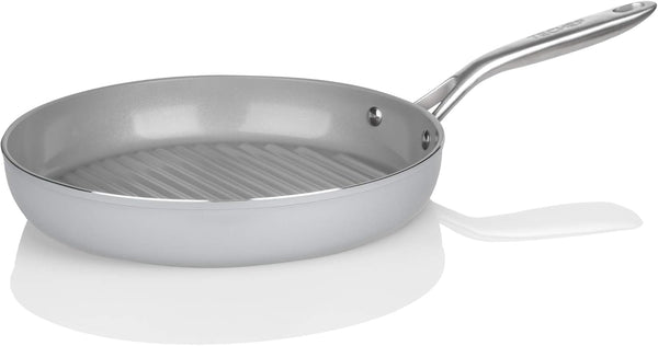 TECHEF CeraTerra Collection, 12" Ceramic Nonstick Grill Pan, PTFE, PFAS, and PFOA Free, Made in Korea