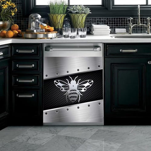 Silver Butterfly Dishwasher Magnet Cover, 23" x 26" Kitchen Decor, Stainless Steel Effect Vinyl Decal for Home Appliance