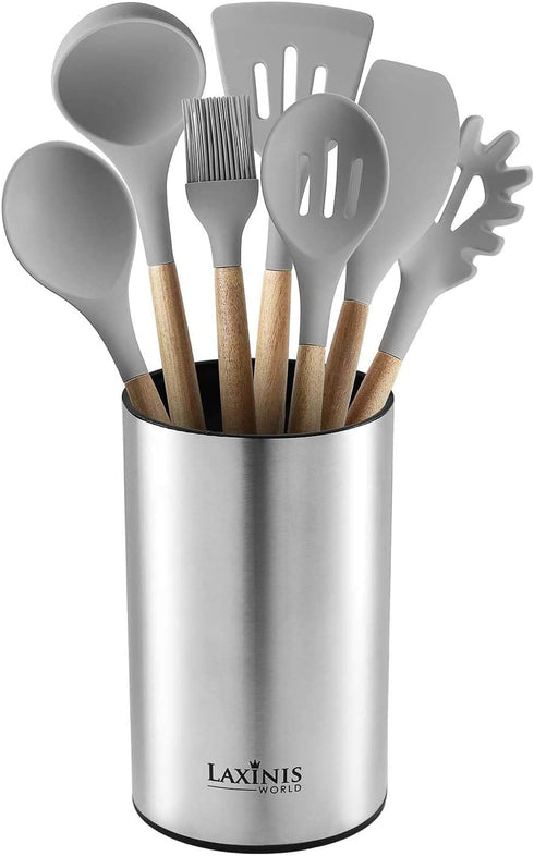 Stainless Steel Kitchen Utensil Holder, Round Shape Utensils Crock, 7" by 4.3" (utensils not included)