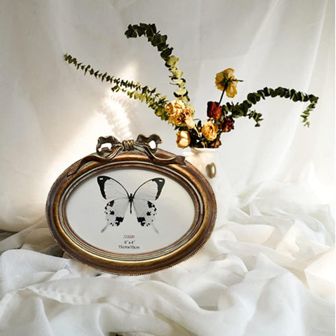 SIKOO Vintage Oval 4x6 Picture Frame, Antique Ornate Tabletop and Wall Hanging Photo Frame with High Definition Glass