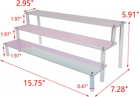3 Makeup(15.75" 7.28" 5.91") MY MIRONEY Tier Acrylic Riser Display Shelf Iridescent Display Stand Figurines Decoration