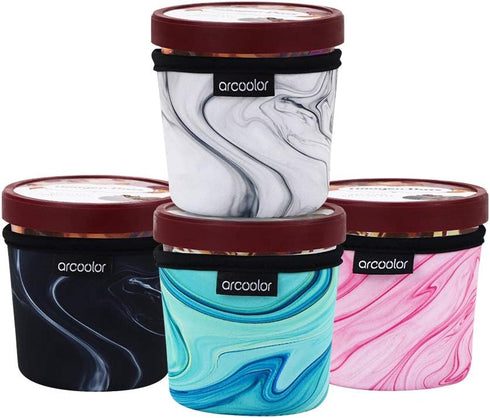4 Pack Pint Size Ice Cream Sleeves, Cozy Neoprene Cover with Spoon Holder (Marble)