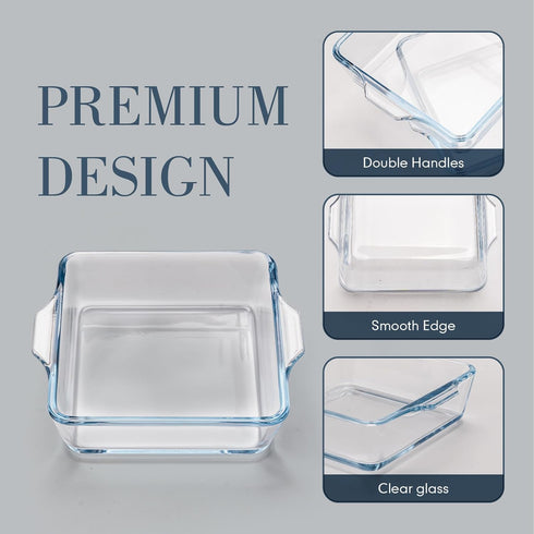 Small Casserole Dishes 2 Pack, 5 Inch Glass Square Baking Dish Individual Portion Baking Pan for Oven Microwave Air Fryer Square Egg, Clear Prep Bowls with Handle