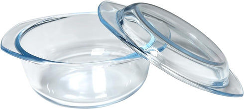 Small 1-QT Round Tempered Glass Casserole Dish with Lid, Mini Clear Glass Casserole Bowl with Glass Lid by VIPHIEC