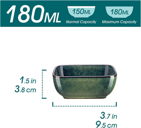 vancasso Stern 6 Oz Dipping Bowls, 3.7 Inches Ceramic Soy Sauce Dish, Square Side Dishes, Small Appetizer Plates Set of 4, Green by vancasso