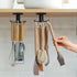 2pcs Under Cabinet Kitchen Utensil Hooks, 360 Rotating Adhesive Hanging Rack for Tools, Towel, Knife (Black)