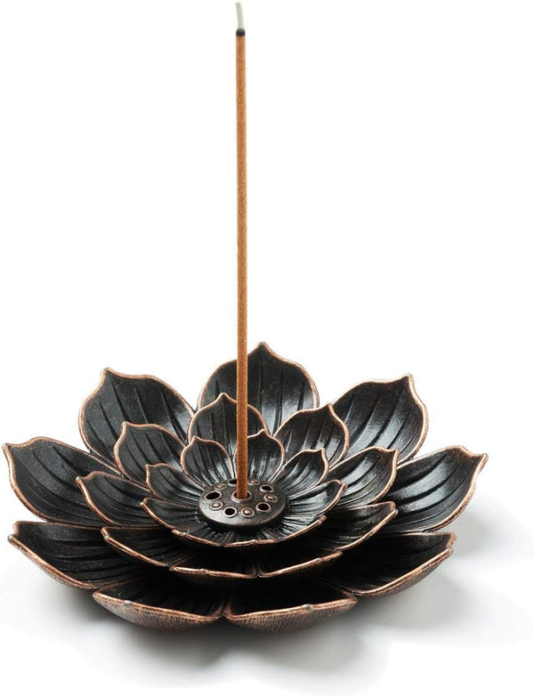 Incense Burner and Holder for Sticks - Brass Lotus Incense Stick Holder with Detachable Ash Catcher