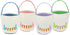 9 Inch Easter Basket, White Canvas with Bunny and Carrot Design, Diameter, Polka Dot Liner, Foldable Handle, for Egg