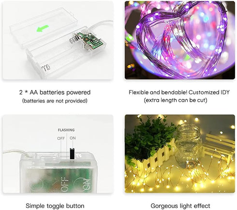 Waterproof LED String Lights, 2 Pack 20ft 60 LED Festival Decorations, Battery Powered Copper Wire Fairy Lights