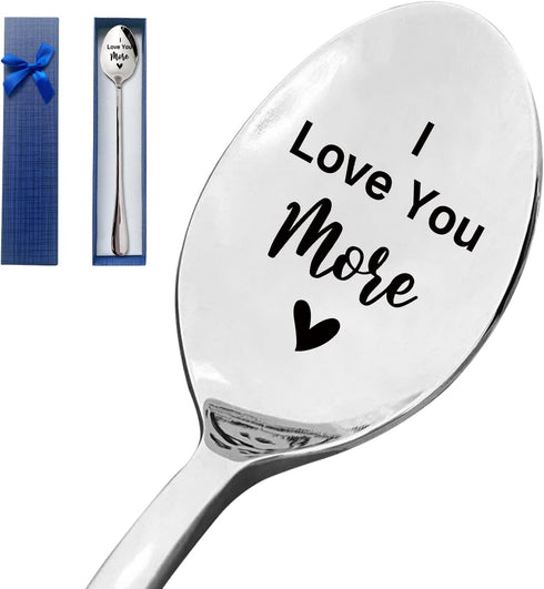 I Love You More Funny Engraved Stainless Steel Spoon, Best Gift for Women Men, Coffee Tea Spoon for Valentine's