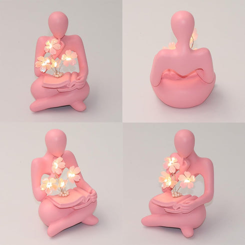 Sewinde Bookshelf Decor Thinker Statue, Battery Powered Night Light, Modern Abstract Reading Figurines Home Decoration