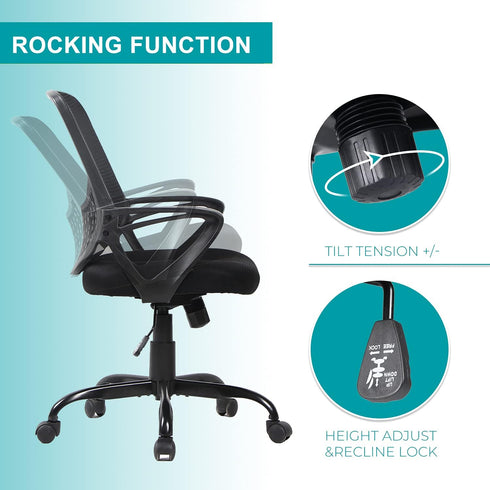 Ergonomic Office Chair, Mid Back Mesh Desk Chair with Lumbar Support, Rolling Swivel Computer Chair