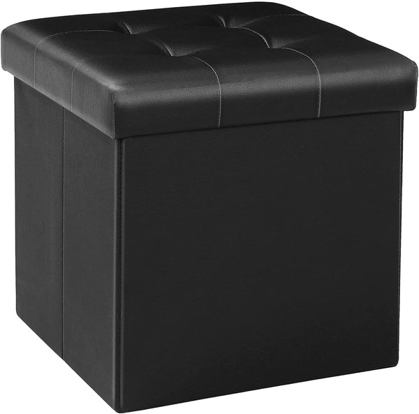 B FSOBEIIALEO Folding Storage Ottoman Cube Footrest Faux Leather for Living Room