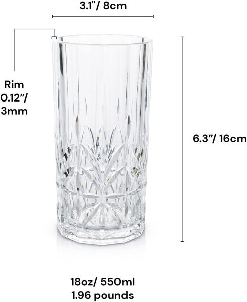 BELLAFORTE Shatterproof Tritan Plastic Tall Tumbler, Set of 4, 18oz Unbreakable Drinking Glasses for Parties, Clear