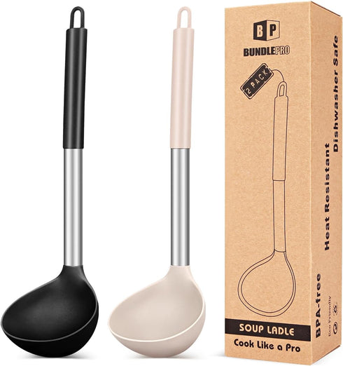 Pack of 2 Silicone Ladle Spoons for Soup, Non-Stick Kitchen Utensils, High Heat Resistant, BPA Free Cooking Tools