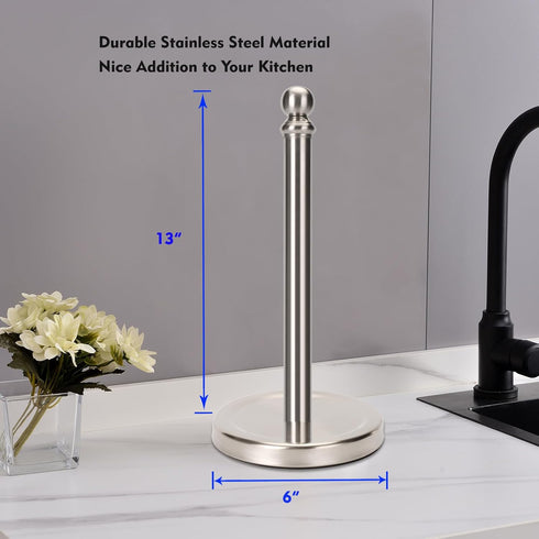 Sturdy Paper Towel Holder Stand, Brushed Nickel Countertop Roll Holder for Kitchen, Durable and Stylish