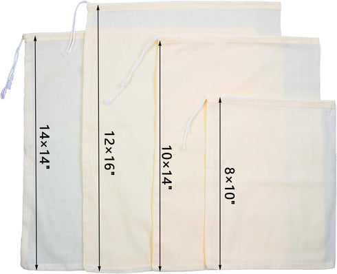 Carrollar 8Pack Bags,4 making(8x10"/10x14"/12x16"/14x14") Nut Milk Sizes Unbleached Cotton Cheesecloth Bags,Food