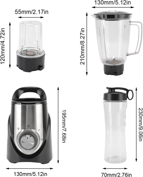Blender, 350W Electric Fruit Mixer with Lids, Low Noise Countertop Blender for Home, Fruits, Vegetables (Three Cup)