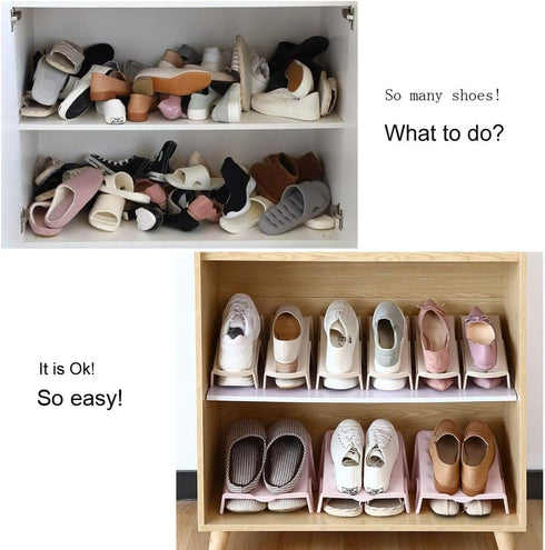 4 10 8.7 4.7", Closets, Pcs Stacking Shoe Organizer for Shelf x in Double Layer Space Saving Shoe Dividers for Shelves