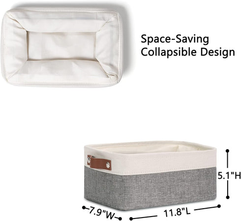 DULLEMELO Small Storage Baskets 6 Pack, Fabric Collapsible Gift Baskets for Home and Office Organizing, White & Grey