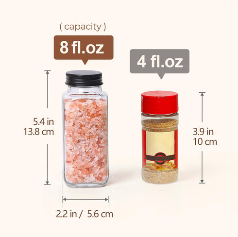 6Pcs 8 oz Set Set ComSaf Large Spice Jars, glass spice bottle with lids, Empty Spice Containers and Square Spice