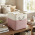 6 Pack 11x11 inch Closet, FinishingBo Cube Storage Bins, with Cotton Handles for Shelves, Clothes, Towel (White/Pink)