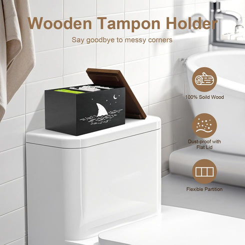 MROUEN Tampon Holder for Bathroom,Black Feminine Product Organizer,Girl Stuff Box for Bathroom,Pad and Tampon Organizer
