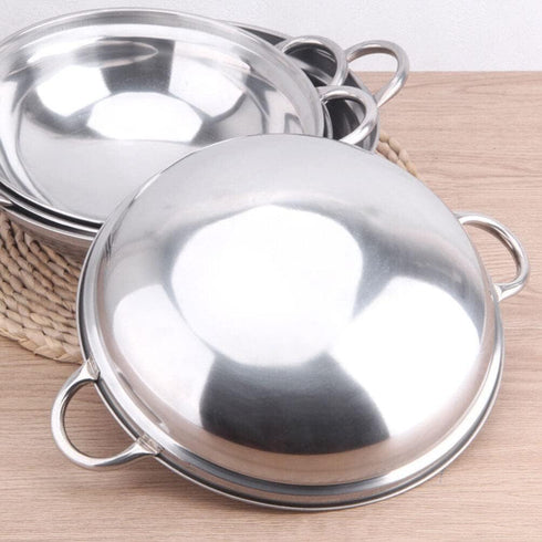KALLORY 24cm Stainless Steel Stock Pot, Stir Fry & Wok Pan with Lid for Kitchen Cooking Hot-pot
