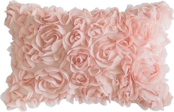 MIULEE 3D Decorative Chiffon Rose Flower Throw Pillow Cover, Solid Pillowcase for Girl Women Wedding Sofa Bedroom Car