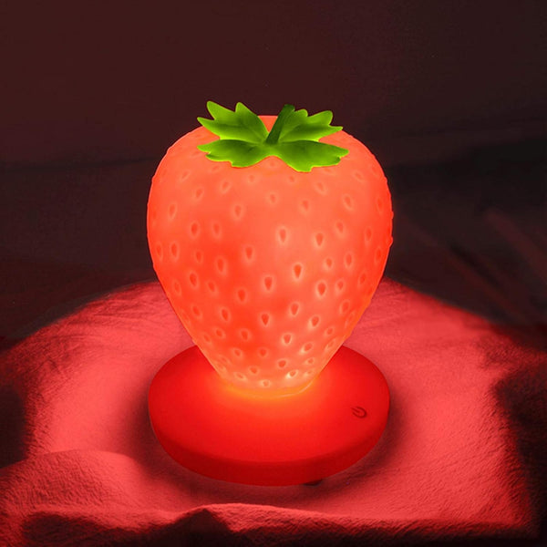 Cute Silicone Strawberry Night Light, LED Color Changing Lamp, 3 Modes Touch, Bedside for Birthday, Christmas