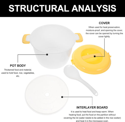 DOITOOL Microwave Rice Cooker Mini Steamer, Vegetable Steamer Pot with Lid for Rice, 15.5X15.5X20CM