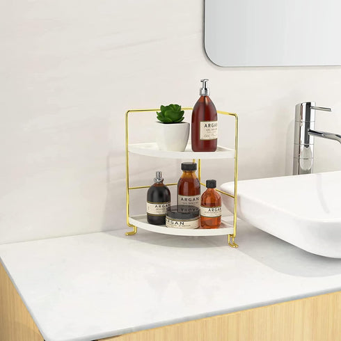 2-Tier Counter Countertop Makeup Perfume Organizer, Bathroom Corner Shelf Vanity Bedroom Storage Tray,Kitchen Spice