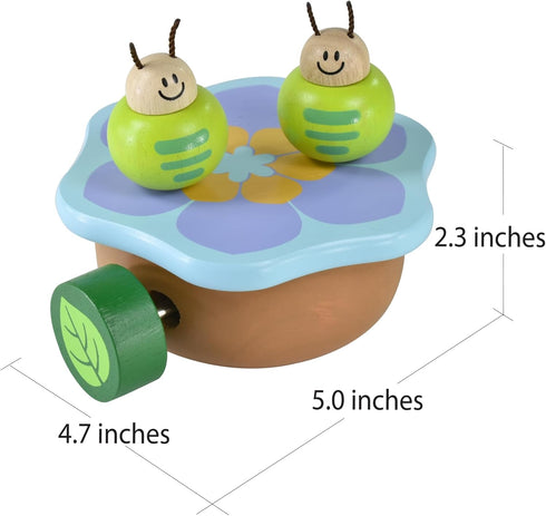 No.3 Wooden Music Box Mechanism - Rock n Roll Dancing Bug on Flower Playing Minuet for Kids (Caterpillar)
