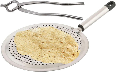 Stainless Steel Roasting Net Set of 2 with Tong, Both Sided Roaster Rack for Papad, Rotis, and Parathas