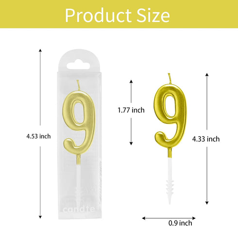 Beanlieve 10-Pieces Numeral Birthday Candles, Glitter Cake Topper Decoration for Birthday, Wedding, Party (Gold)