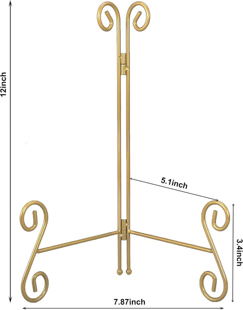 12 Inch Gold Plate Stand, Collapsible Iron Display Holder, Folding Easel for Photo, Pictures, Decorative Plate and